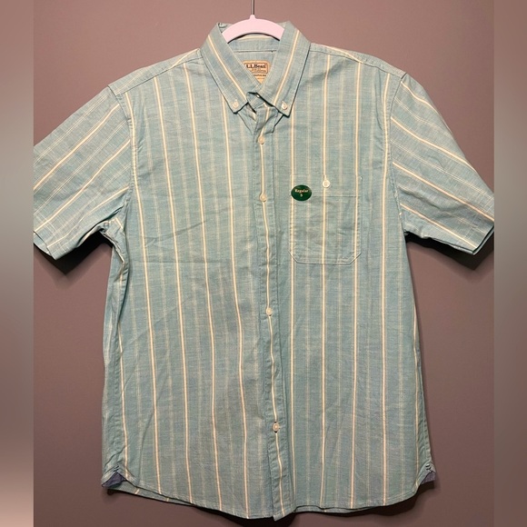 NWT! L.L. BEAN Men's Sea Blue Striped Cotton Shirt Small Regular Fit - Picture 1 of 4